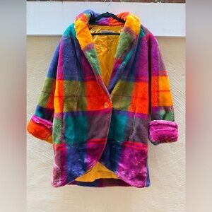 Vintage 1980's Donny Brook Faux Fur Decorative Pattern Coat Jacket